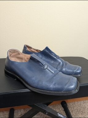 Fratelli Select Men's Navy Blue Leather Slip-On Dress Shoes Size 10.5 Square Toe